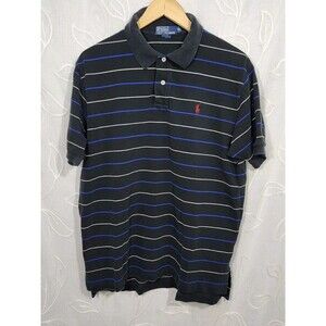 Vintage Polo Ralph Lauren Polo Shirt Men L Black Striped Cotton Y2k